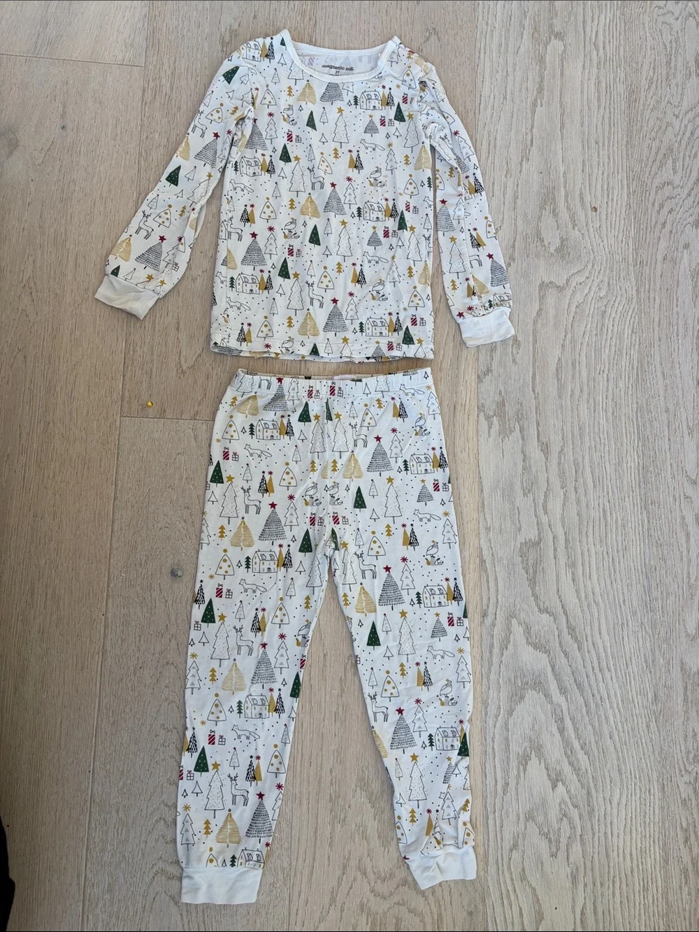 Kids Holiday Tree Print Pajama Set - White